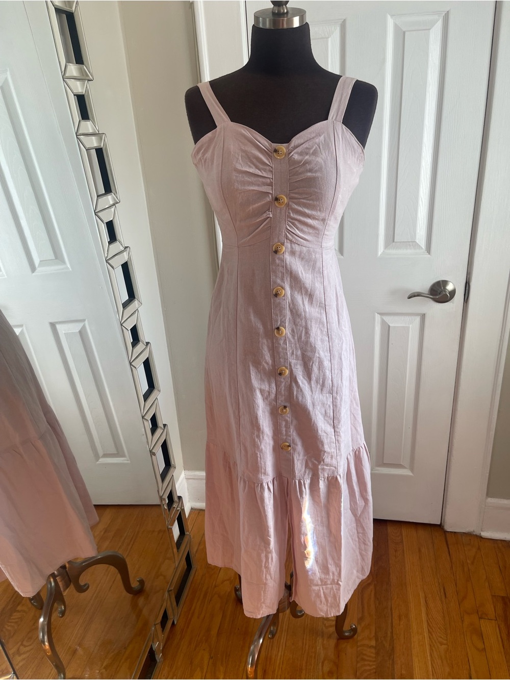 Light Pink Button-Front Maxi Sundress